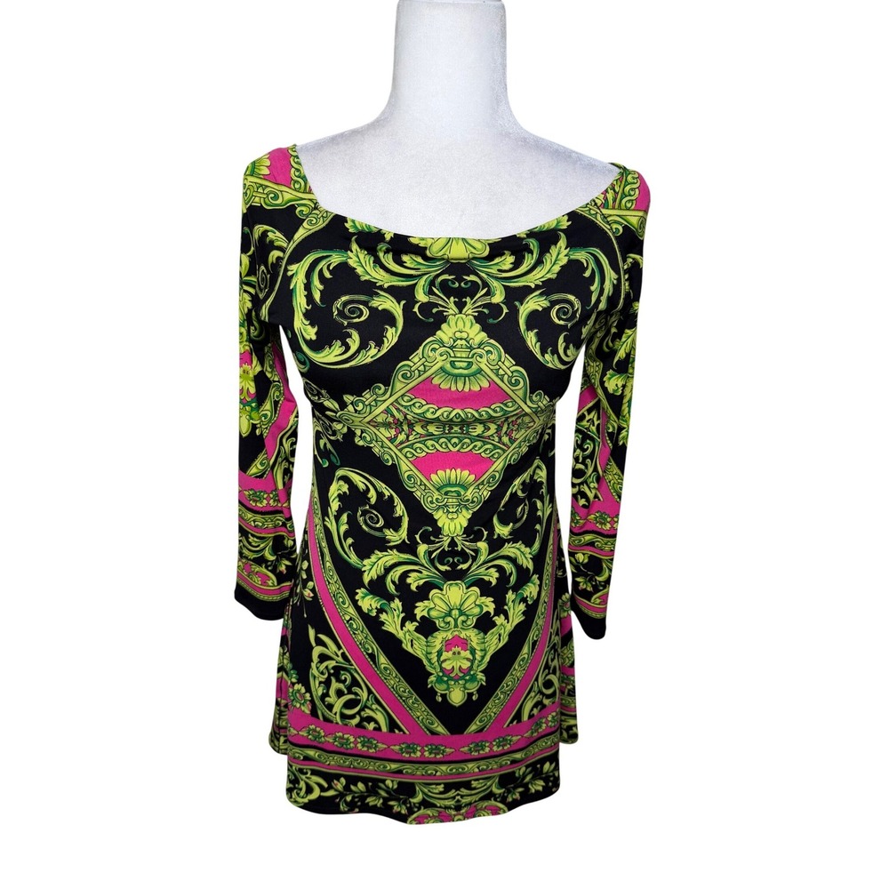 Eva Varro Baroque Print Tunic Top Women S Black Pink Green Festival Y2K‎